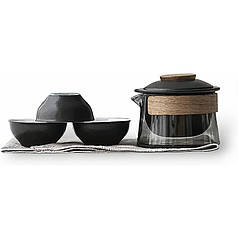 Дорожній чайний набір Lesko HR-068 заварник + 3 піали Black з чохлом