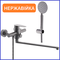 Змішувач для ванни неіржавіюча сталь з довгим поворотним виливом носиком гусаком Zerix Fox-006 EURO SUS304 з душем