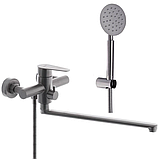 Змішувач для ванни неіржавіюча сталь з довгим поворотним виливом носиком гусаком Zerix Fox-006 EURO SUS304 з душем, фото 2