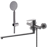 Змішувач для ванни неіржавіюча сталь з довгим поворотним виливом носиком гусаком Zerix Fox-006 EURO SUS304 з душем, фото 3