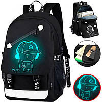 Городской рюкзак Fortnite Music с USB светящийся в темноте с кодовым замком mr