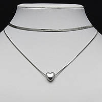 Ланцюжок снейк із кулоном серце від Stainless Steel срібляста сталь 316 L довжина 50+55 см товщина 0,5-3 мм