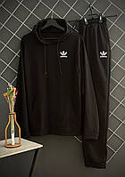 Мужской демисезонный спортивный костюм с худи Adidas черный / костюм на весну, осень Адидас