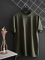 Мужская футболка Palm Angels хлопковая хаки / футболка Палм Энджелс зеленого цвета
