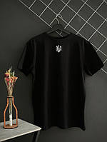 Чоловіча футболка Герб Тризуб патріотична бавовняна чорна / футболка з Гербом чорного кольору Тризуб