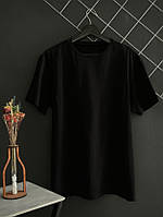 Мужская базовая футболка хлопковая однотонная черная / футболка черного цвета без принта