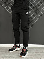 Мужские штаны черные с Гербом демисезонные весенние осенние черного цвета с Тризубом белый логотип