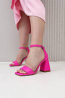 Зручні рожеві босоніжки відкритий носок та п'ята на підборах з натуральної шкіри розмір 36-41