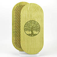 Динамическая доска садху с медными гвоздями шаг 10 мм с гравировкой "Дерево Жизни", овальная для йоги зеленая