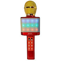 Микрофон-караоке аккумуляторный c LED подсветкой, изменением голоса, эхо WSTER WS-1828 Red mr