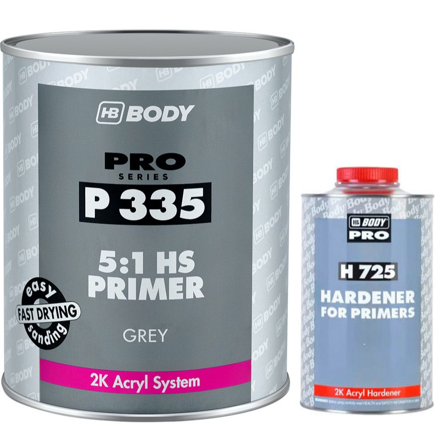 Грунт-наповнювач HB BODY P335 PRO 5:1 HS, 1 л + 200 мл Сірий Комплект, фото 1