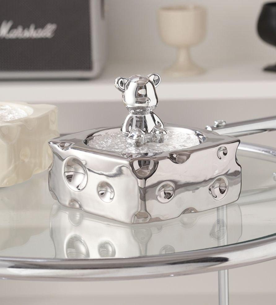 Попільничка срібляста з кришкою у вигляді ведмедя