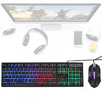 Набір геймерського Клавіатура комп'ютерна дротна HK-6300TZ Big з LED RGB підсвічуванням + мишка