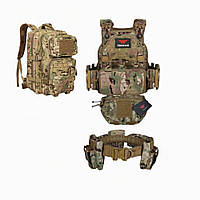 LI Плитоноска з подвійним скидом + напашник + РПС з підсумками та рюкзак 45л Yakeda мультикам