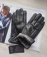 Мужские кожаные перчатки подкладка махра, Румыния черные