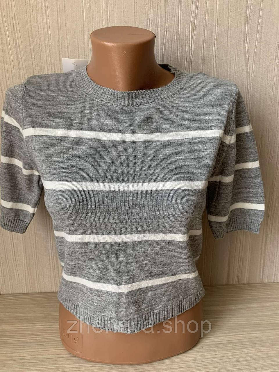 Топ літній жіночий у смужку з коротким рукавом трикотаж якісний, фото 1