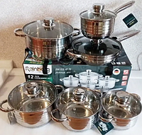 Качественный кухонный набор посуды на подарок кастрюли и сковорода из нержавеющей стали для индукции ТoП