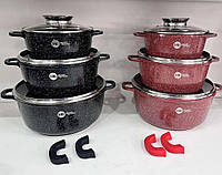 Кастрюли посуда для индукциии, набор посуды для индукционных плит, подарок набор кастрюль HK-301 красный ТoП