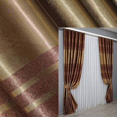 Комплект штор (2шт. 1,5х2,7м.) з тканини софт. Колір коричневий з золотистим. Код 1392ш 33-0253