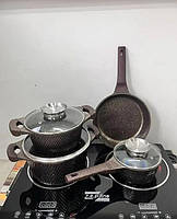 Набор кастрюль для индукционной плиты, набор немецкой гранитной посуды на подарок HK-315 7 предметов кофе ТoП