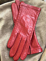 Перчатки женские без подкладки из натуральной кожи ягненка. Цвет красный. Размер 7"/19 см