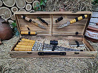 Набор для шашлыка подарочный с комплектом аксессуаров в деревянном кейсе 123080