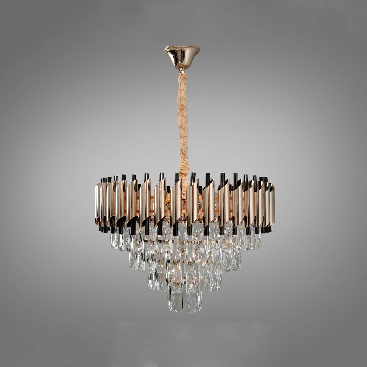 Сучасна кришталева люстра на 9 ламп Е14 колір каркасу золотий з чорним D-0112-550SGD+PB, фото 1