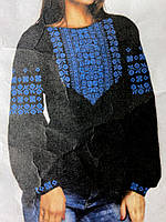 Заготовка(схема) рубашка женская домотканая черная ЧЖ-2 "Синий узор" 3722