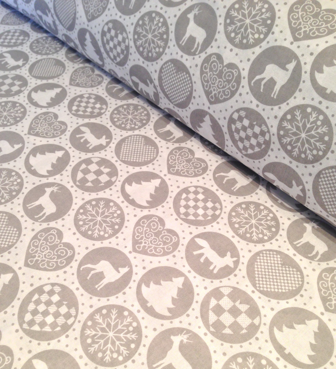Новорічна бавовняна польська тканина Різдво сіра No327, фото 1