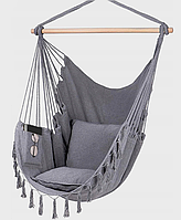 Кресло-гамак подвесной садовый FUNFIT Premium Gray сидячий Бразильский с подушками *