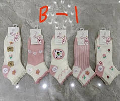 Шкарпетки жіночі короткі рожево-білі ягоди/квітки Мікс