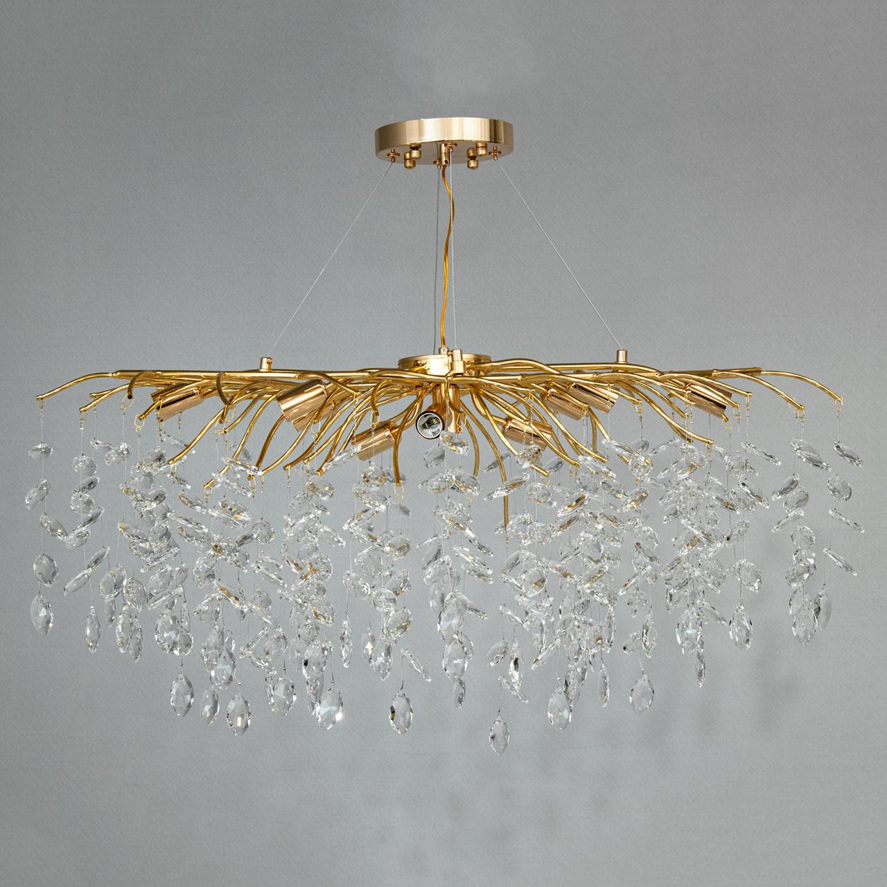 Сучасна кришталева люстра на 10 ламп Е14 колір каркасу золотий D-2718-L900x400GD, фото 1