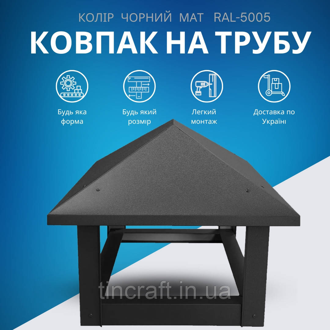 Ковпак для димоходу з металу 400х600 мм з полімерним покриттям Темно-сірий RAL-7024 Мат 0.45