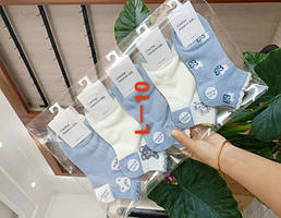 Шкарпетки жіночі короткі блакитно-білі з ведмедиками Мікс