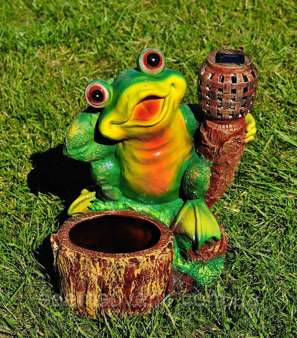Підставка для квітів Жаба на пеньку з ліхтарем