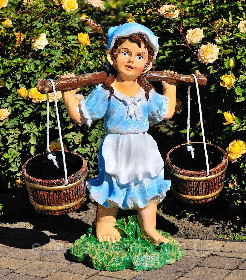 Садова фігура Дівчинка з коромислом — декоративне кашпо з полістоуну для саду та дому, висота 55 см