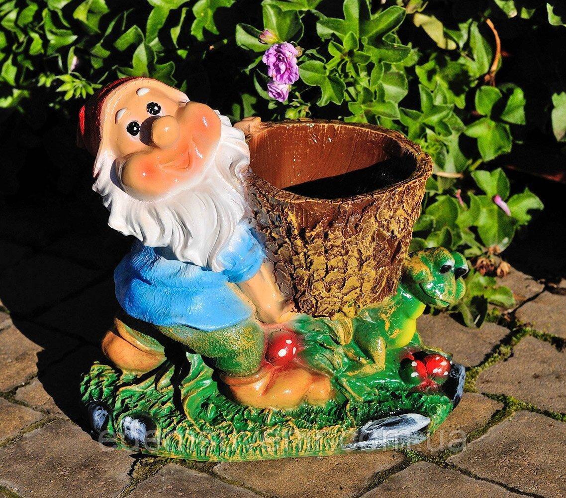 Підставка для квітів, Кашпо Гном з жабкой малий, фото 1