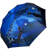 Жіноча парасоля автомат із зображенням нічного міста та чорної кішки від Frei Regen, синій, 03056-2