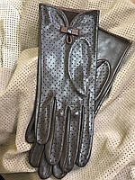 Женские кожаные перчатки без подкладки из натуральной кожи. Цвет шоколад. Размер 7,5"/20 см