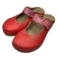 Червоні жіночі літні сабо із закритим носком на платформі, шльопанці босоніжки Inblu на липучках із перфорацією