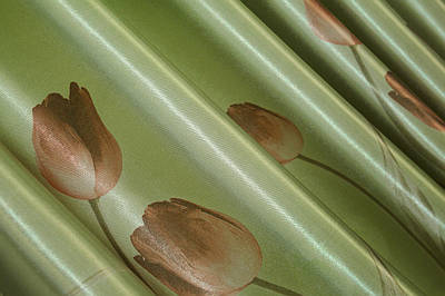 Шторна тканина, фотоштори з квітковим принтом двосторонні. Колір оливковий. Код 1388ш