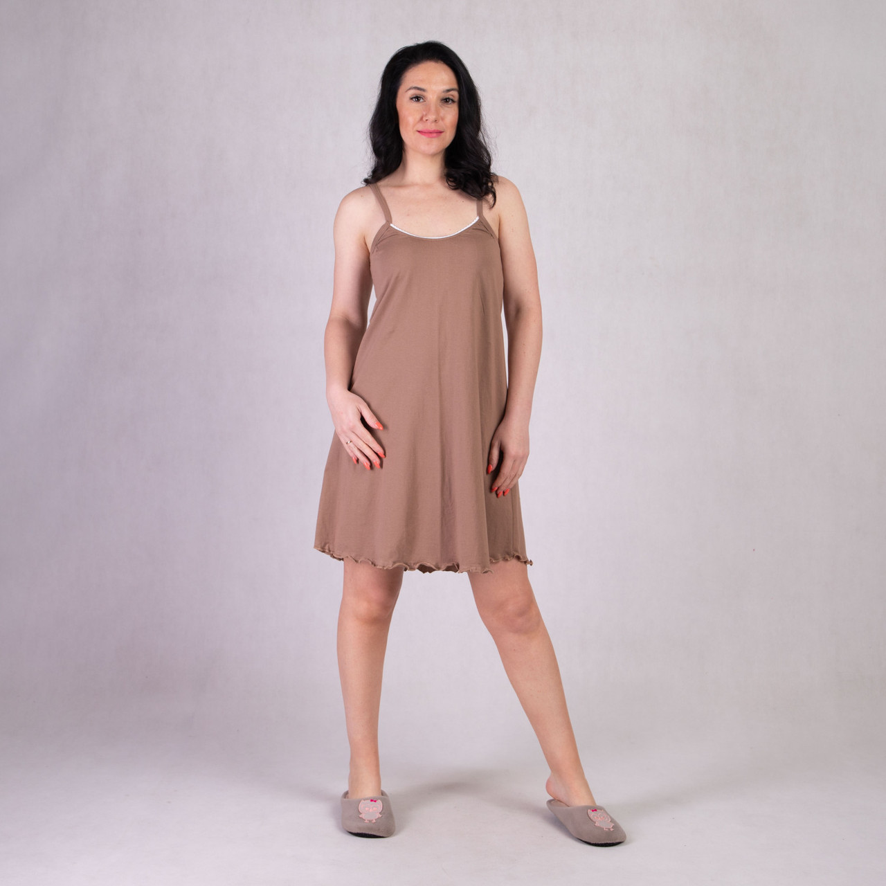 Нічна сорочка для вагітних на бретельках літня коричневий 46-56р.