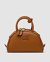 Женская сумка Miu Miu Leather Top Handle Bag Brown (коричневая) актуальная красивая сумочка KIS99392