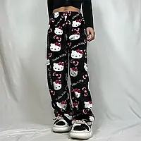 Стильные плюшевые штаны Hello Kitty, пижамные штаны хелоу кити, размер XL