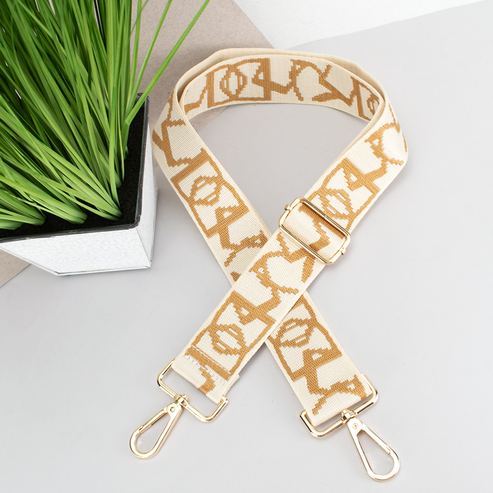 Ремінь для сумки текстильний 38 мм 9808 gold з карабінами бежево-коричневий