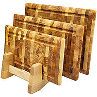 Набор разделочных кухонных торцевых деревянных досок прямоугольные с выемкой с подставкой (25.13х30.16х30.20)