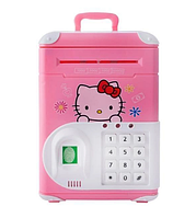 Електронна скарбничка-сейф Hello Kitty EL-510-5 з кодовим замком відбитком пальця у вигляді валізи Рожева