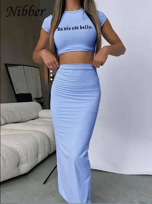 Жіночий літній костюм топ футболка та довга спідниця, фото 1