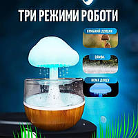 Увлажнитель аромадиффузор воздуха ночник Гриб с эффектом дождя с подсветкой 7 режимов света 8996