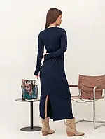 Темно-синее длинное платье в рубчик размер S